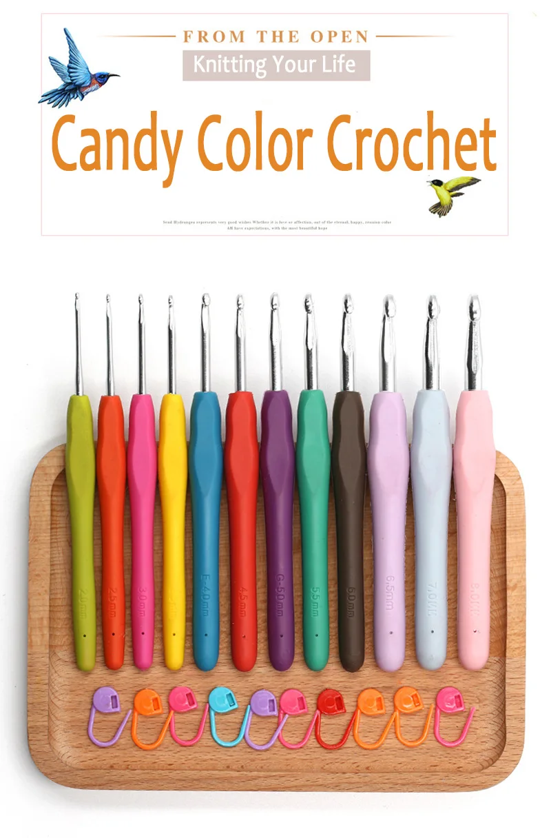 1Pcs 2 - 10mm Multicolor Knitting Needles Soft Grip Handle Yarn Crochet Hook Needle Yarn Weave Crochet Needles DIY Craft Tools