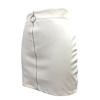 

PU leather skirt metal ring zipper Slim sexy bag hip skirt skirts