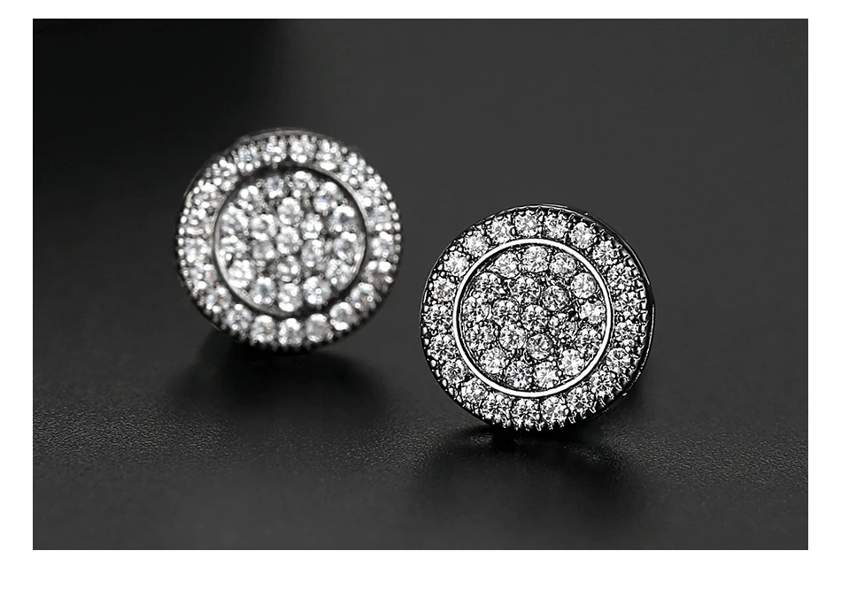 JINSE Punk Blue Cubic Zirconia Men's Stud Earrings Round Geometric Multicolor Charm CZ Stone Iced Earrings Hip Hop Jewelry Gift