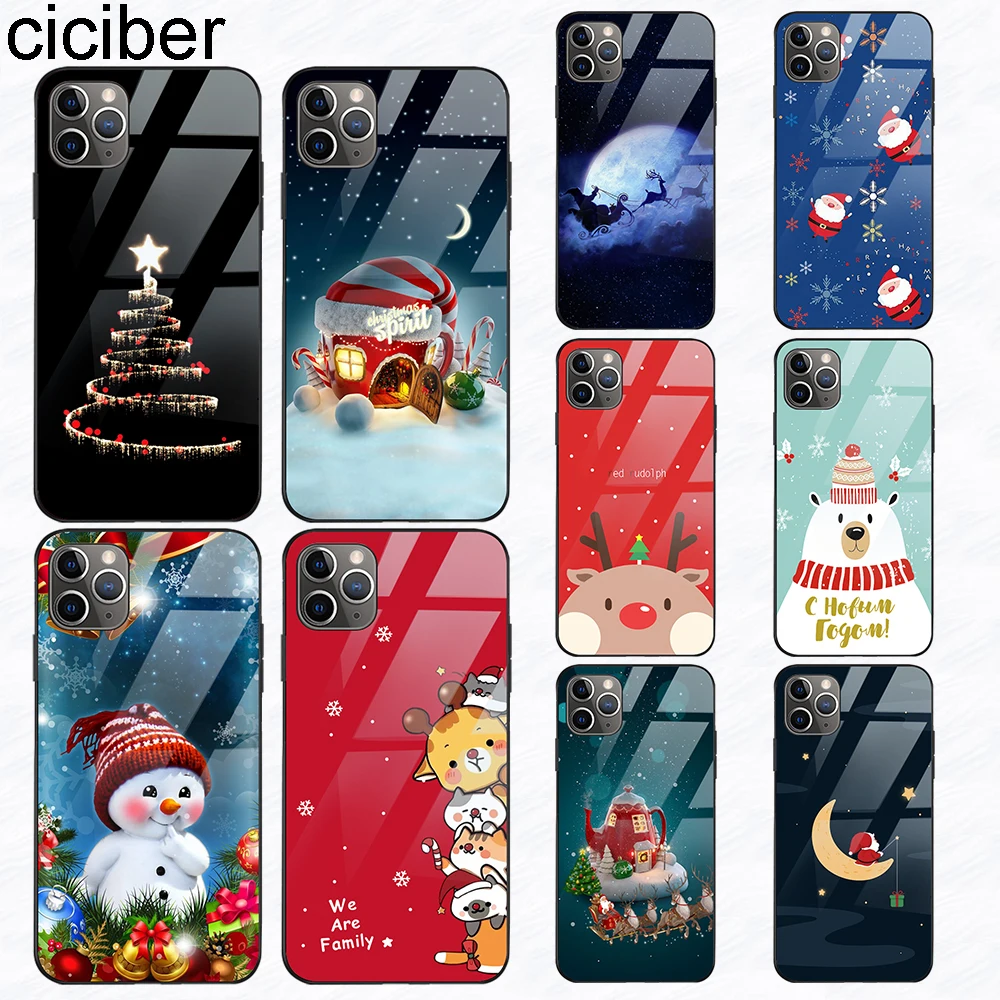 Чехлы для телефонов ciciber для iphone 11 Pro XS Max X, чехлы для iphone XR 7 8 6 6s Plus, чехол из закаленного стекла с изображением рождественского оленя