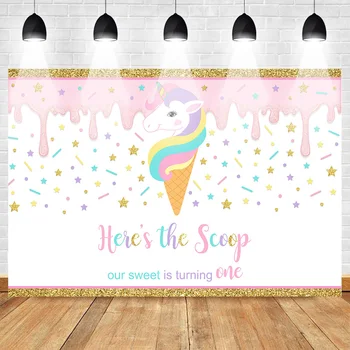 

Neoback Sweet Baby One Birthday Party Photo Background Scoop Newborn Unicorn Backdrop Stars Golden Border Photo Studio
