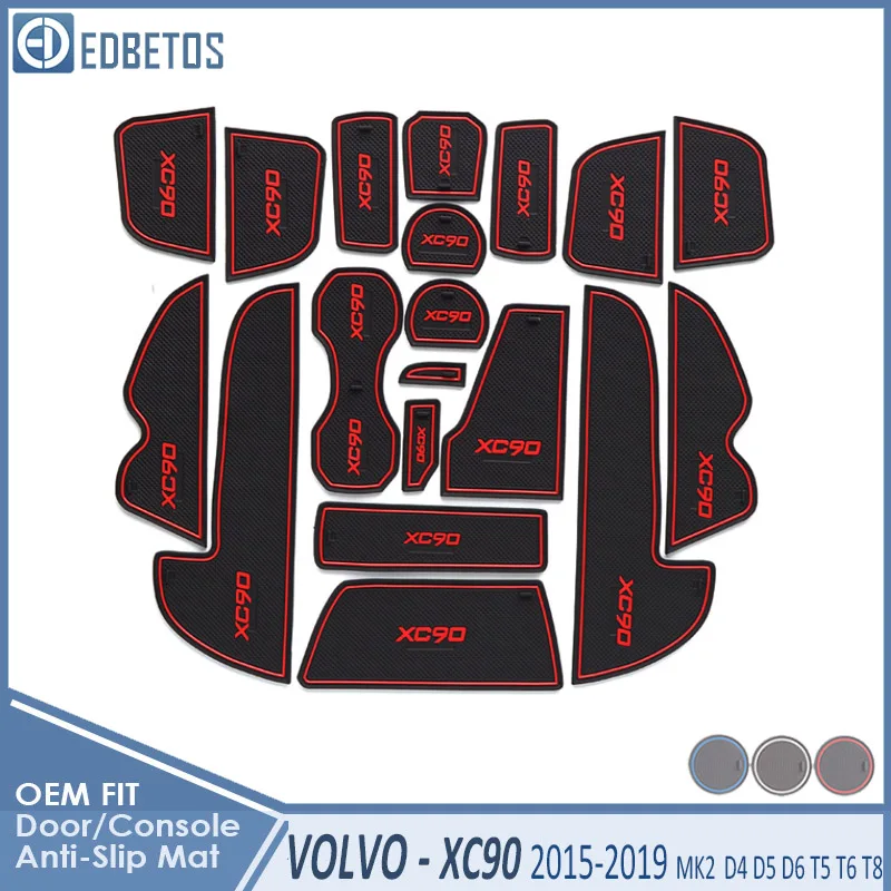 Противоскользящий коврик для Volvo XC90- MK2 2 D4 D5 D6 T5 T6 T8 XC90 аксессуары ворота слот подставка анти-Грязная дверь паз коврик автомобиля - Название цвета: XC90 2015-19 Red
