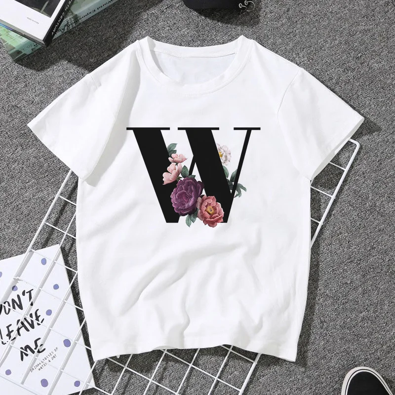 A B C D E English Alphabet Print T Shirt Women 2020 New Summer Couples Lovers Female T-Shirt Harajuku Casual White Tops Tshirt