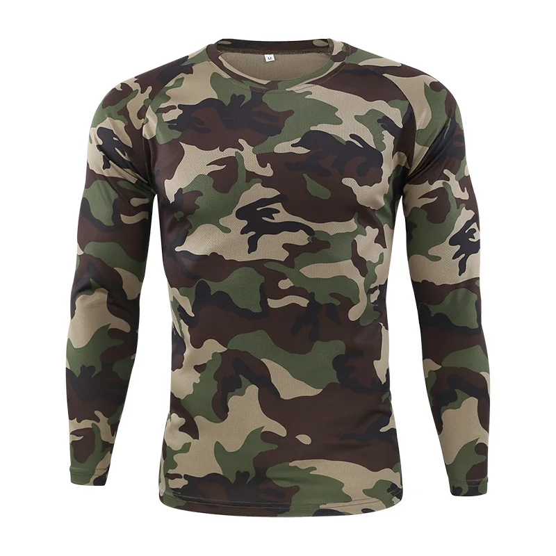 Уличная охотничья камуфляжная рубашка с длинным рукавом дышащая армейская тактическая Боевая футболка Военная быстросохнущая спортивная рубашка