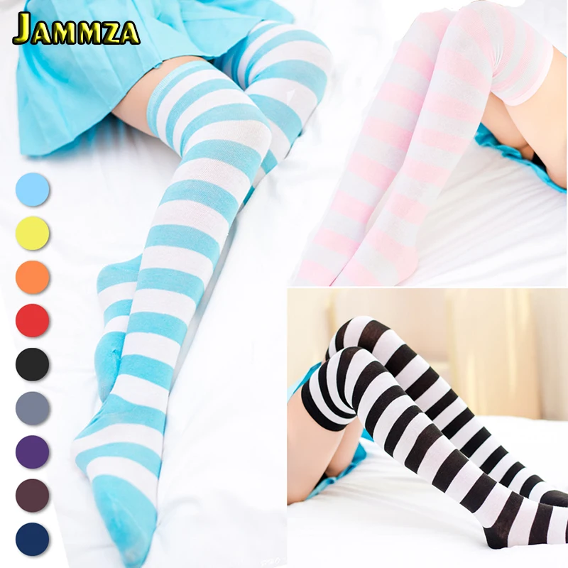 

Women Fashion Japanese Wide Stripes Above The Knees Stockings Soft Sister Girlfriends Colorful Wild Cotton College Girl Stocking