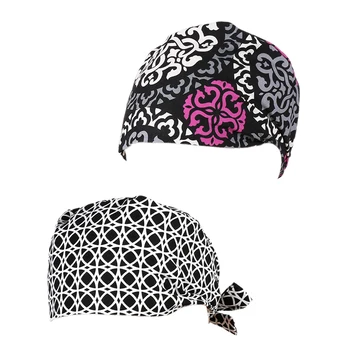 

2x Unisex Hat Scrub Cap Lace Up Nurses/Doctors Floral Scrub Cap