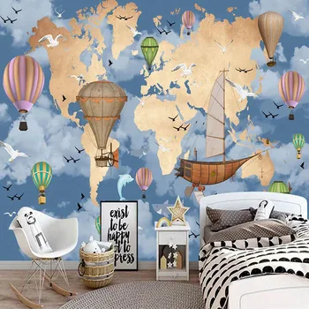 

Custom Wallpaper 3D Cartoon World Map Photo Wall Murals Kids Bedroom Living Room Background Wall Decor PVC Self-Adhesive Poster