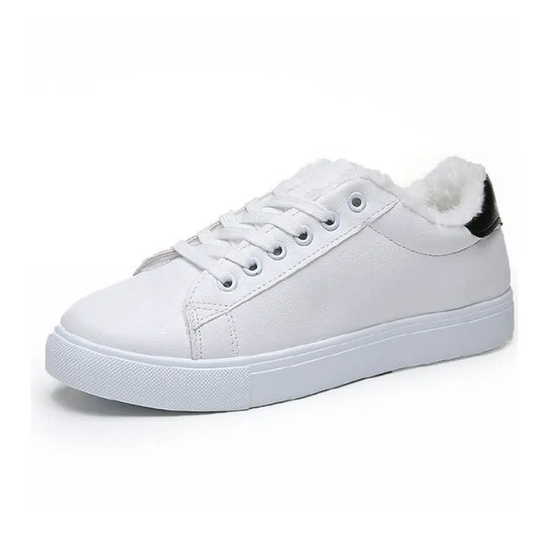 TAOFFEN Hot Sale Women White Shoes Vulcanized Sneakers Warm Casual Women Shoes Winter Fur Fashion Shoes Lady Footwear Size 35-39