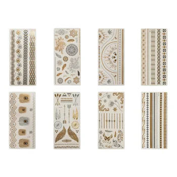 

8Pcs Retro Tattoo Bracelets Stickers Temporary Waterproof Shimmer Chain Stickers (Mixed Delivery)