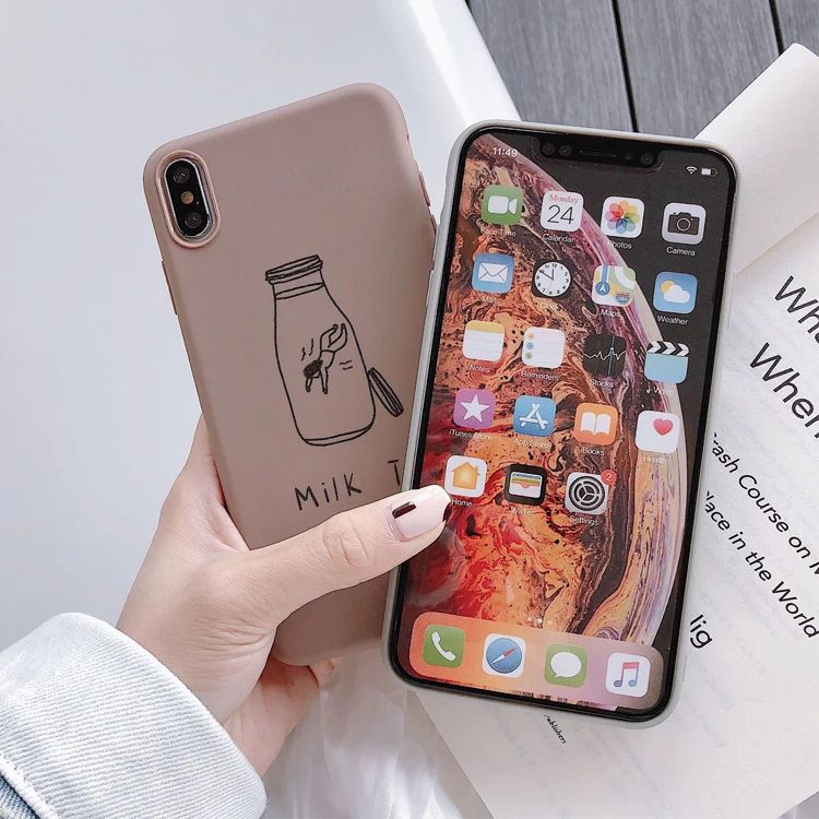 TPU Phone Case For iPhone XR XS Max 7 8 6 6S Plus SE 2020 12 mini Heart Cartoon Milk Tea Cover For iPhone 11 Pro Shell Fundas