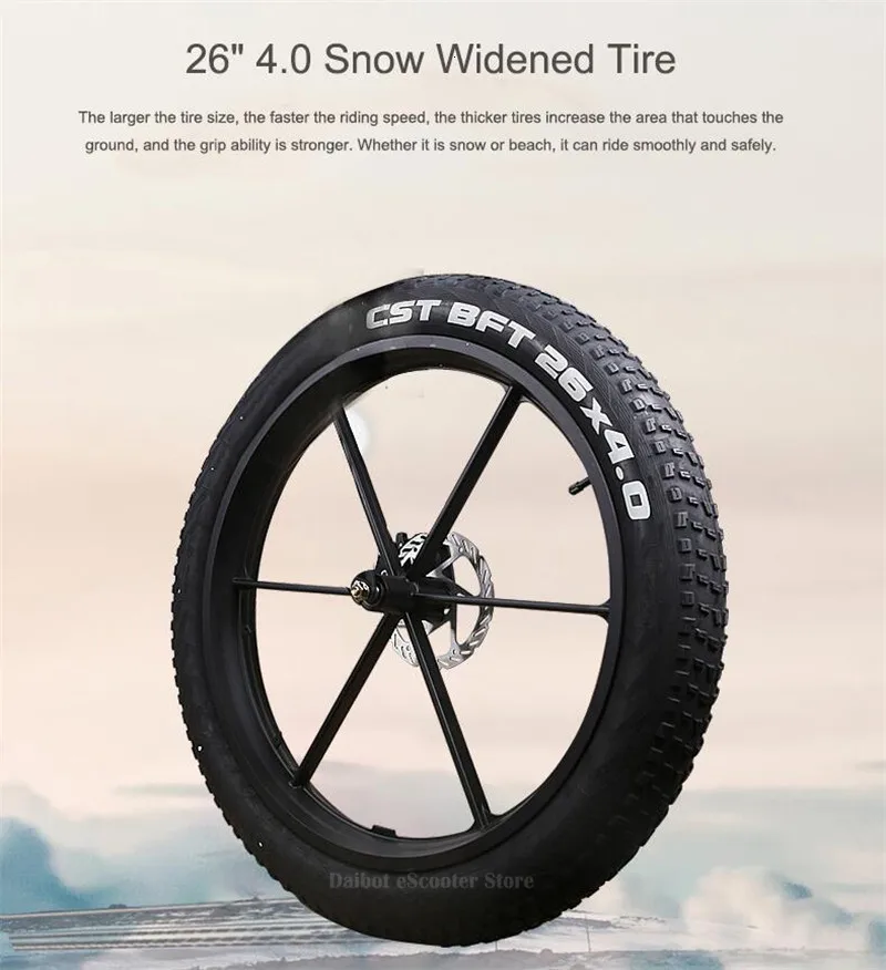 Daibot Off Road Electric Bike 500W 48V Two Wheels Electric Bicycles 26 Inch 4.0 Wide Tires Mountain Electric Scooters Adults  (18)