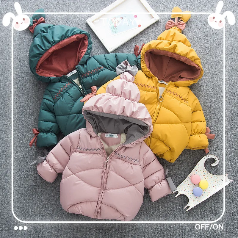 

Winter Childrenswear New Style Solid Color Chest Wicker Embroidery Hooded Cotton-padded Clothes 2019 New Style Child Cotton-padd