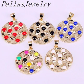 

10Pcs 2019 New Fashion Golden Jewelry Colorful Enamel Round Charm Pendant Necklaces For Women