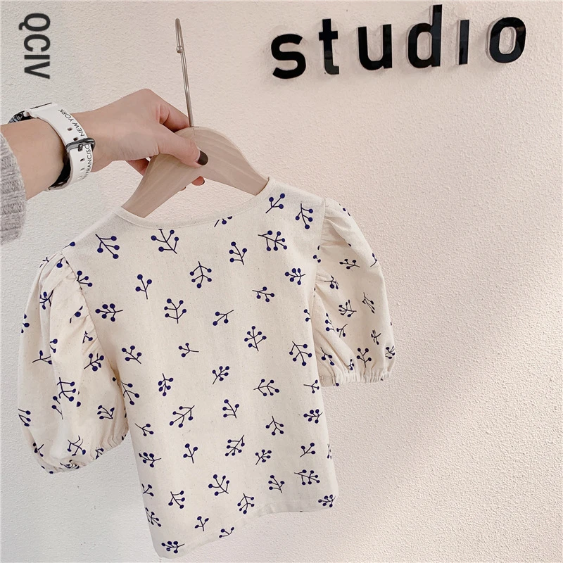 Blusas de estilo coreano para niñas, Tops de manga abombada para pequeños, camisas de lino de algodón para niños pequeños, novedad de verano|Blusas y camisas| - AliExpress