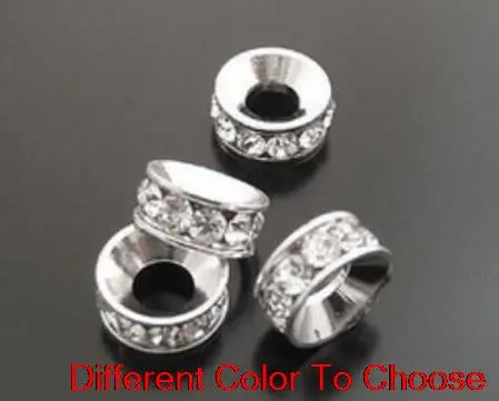 

yh43 10mm white black mixed multi Rhinestone Crystal Rondelle Spacer Beads Lot silver Plated Big Hole European Beads