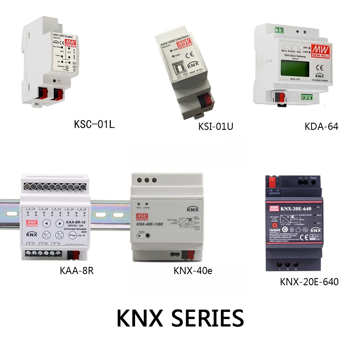Kaa-4R4V Kaa-8R Kda-64 Knx-20E-640 Knx-40E Ksc-01L Ksi-01U Ksr-01Ip Meanwell Knx Router Della Serie Accoppiatore Attuatore Di Potenza Dimmer