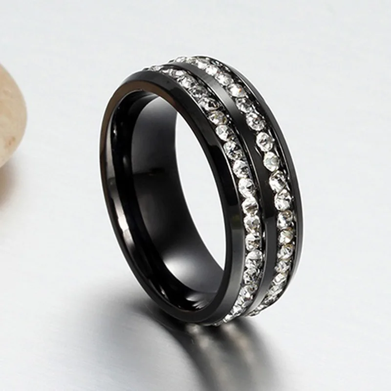 Роскошные женские классические кольца из карбида шелка, модные мужские двухрядные стразы, титановая сталь, обручальное Ювелирное кольцо