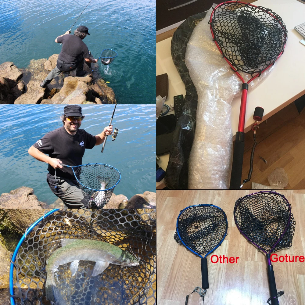 Goture-Telescopic-Fishing-Landing-Net-Aluminum-Alloy-Frame-Brail-Small-Rubber-Mesh-Magnetic-Clip-Lanyard-Fly