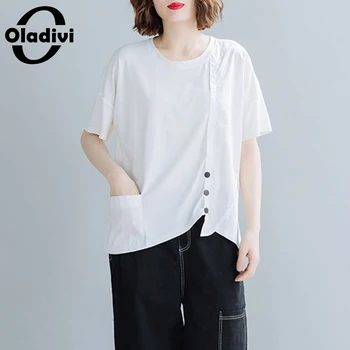 

Oladivi Plus Size Women Patchwork Blouse Shirt 2020 Summer New Ladies Casual Loose Short Sleeve Top Tee Tunic Blusas Black White