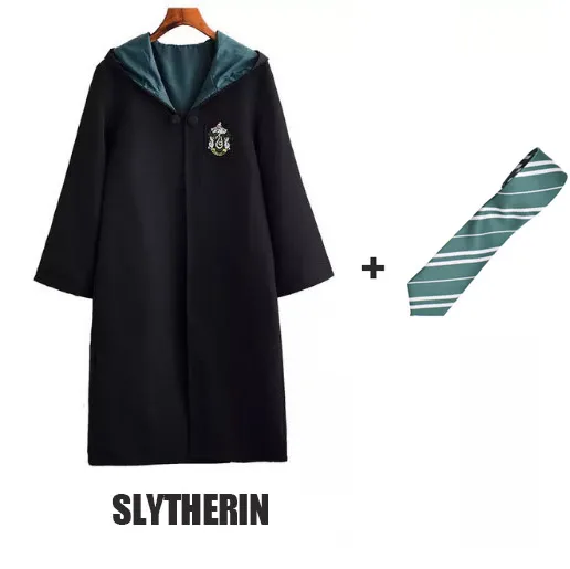 Gryffindor Cosplay Costume Potter Robe Scarf Ravenclaw Hufflepuff Slytherin Cloak with Tie Potter Costume - Цвет: Slytherin and Tie