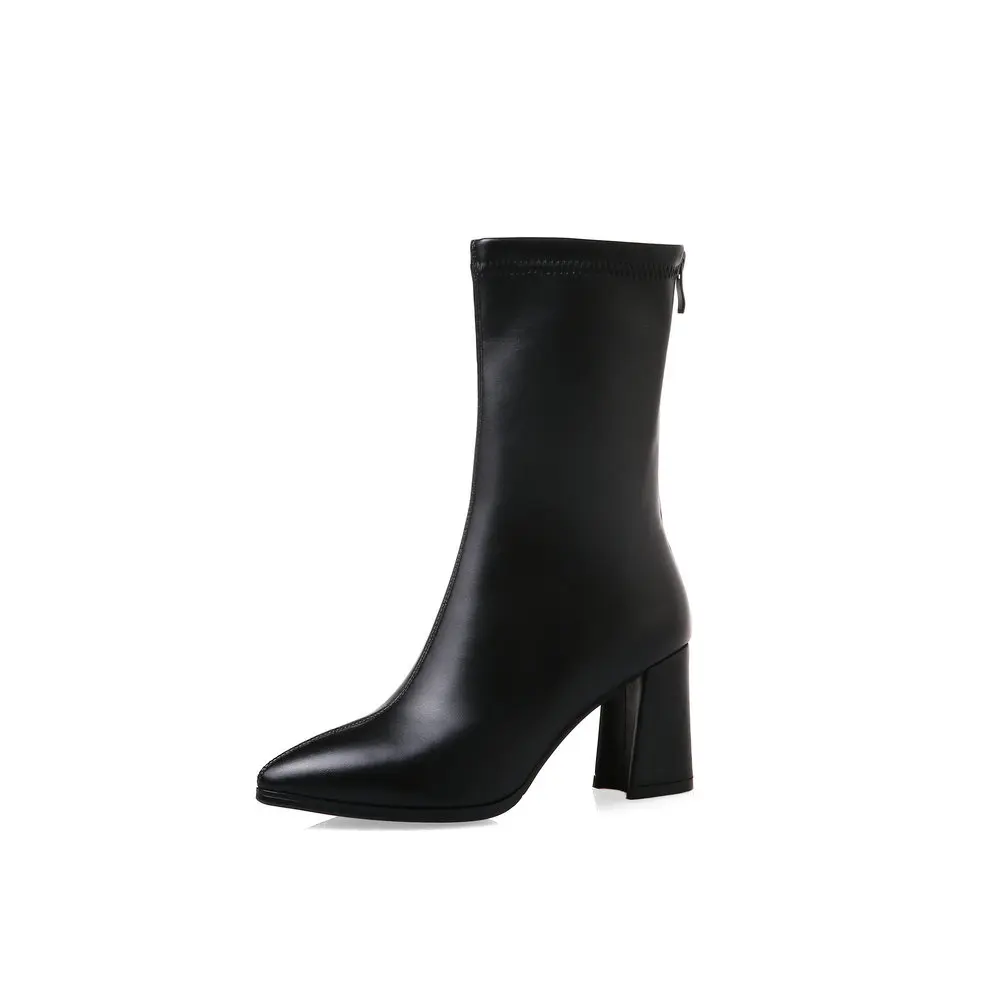 Женские эластичные носки из натуральной кожи; Ботинки martin на Высоком толстом каблуке; дизайнерские ботинки на молнии; большие размеры; зимние ботинки - Цвет: Черный