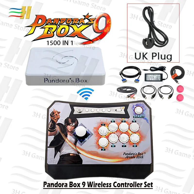 9 KOF black UK Pandora Box 9 беспроводной контроллер 1500 В 1 аркадная игра джойстик Кнопка HDMI VGA USB подключение ТВ ПК ps3 plug and play 5S 6s 7 - Цвет: 9 KOF black UK