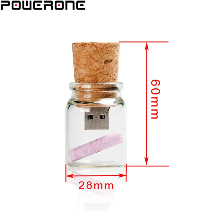 POWERONE бесплатный логотип стеклянная бутылка USB + коробка флэш накопитель Флешка 64