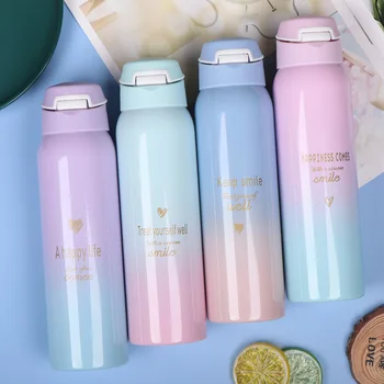 

500Ml Thermos Vacuum Flasks Straw Gradient Sports Mug Vacuum Cup 304Stainless Steel Thermal Bottle Hot Water Bottle
