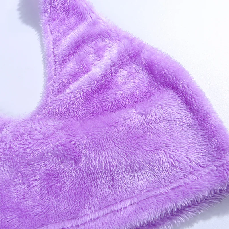 Искусственный мех фиолетовый сексуальный комплект из двух частей пушистый Холтер короткий топ, бюстгальтер без косточек и мини-юбка осень зима плюшевые костюмы Клубное платье костюм