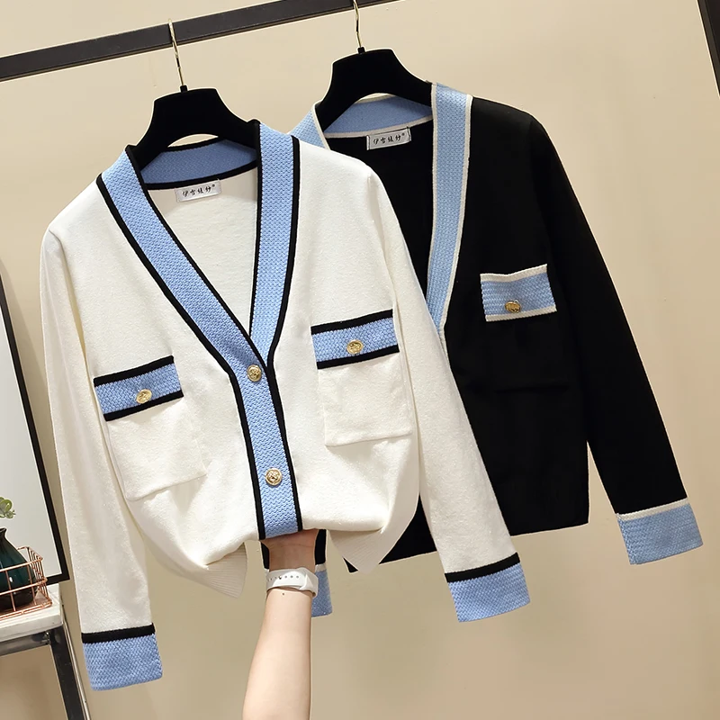 

Knitted Cardigan Women 2019 Spring Autumn Long Sleeve V-Neck Women's Sweater Cardigan Female Single Button Pull coat Black/White