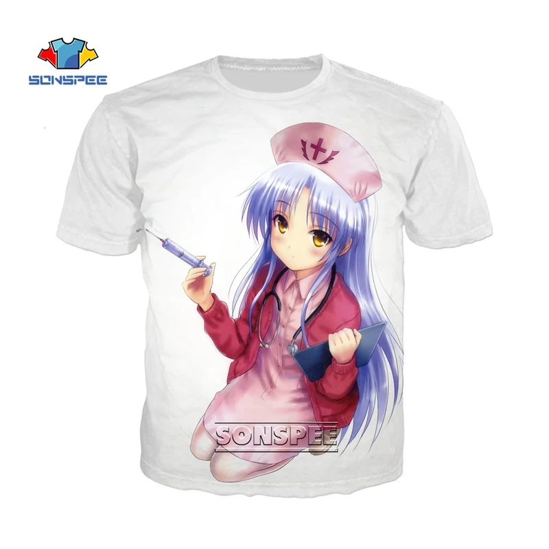 

SONSPEE Japan Kawaii Harajuku Anime Angel Beats T-Shirts 3D Print Summer Men Women Short Sleeve Top Tee Shirt Gym Clothing