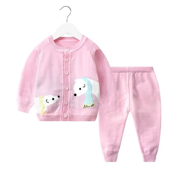 

Baby Knitting Clothing Sets Warm Cotton Cartoons Polar Bear Children Cardigan Jacket Boys Girls Autumn Winter Kids Motion Pants