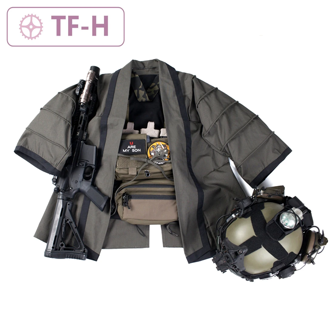 Improved Embroidered Shirt Work Clothes Training Jacket Outdoor Tactical Hunting Coat Cloak Combat Haori Airsoft-Smoke Polo Shirt Mens Shirts Women Shirt