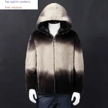 Новинка, натуральное меховое пальто для мужчин, зимняя куртка из натурального меха норки, теплая роскошная мужская норковая куртка с капюшоном, пальто 17003J-2 KJ3457