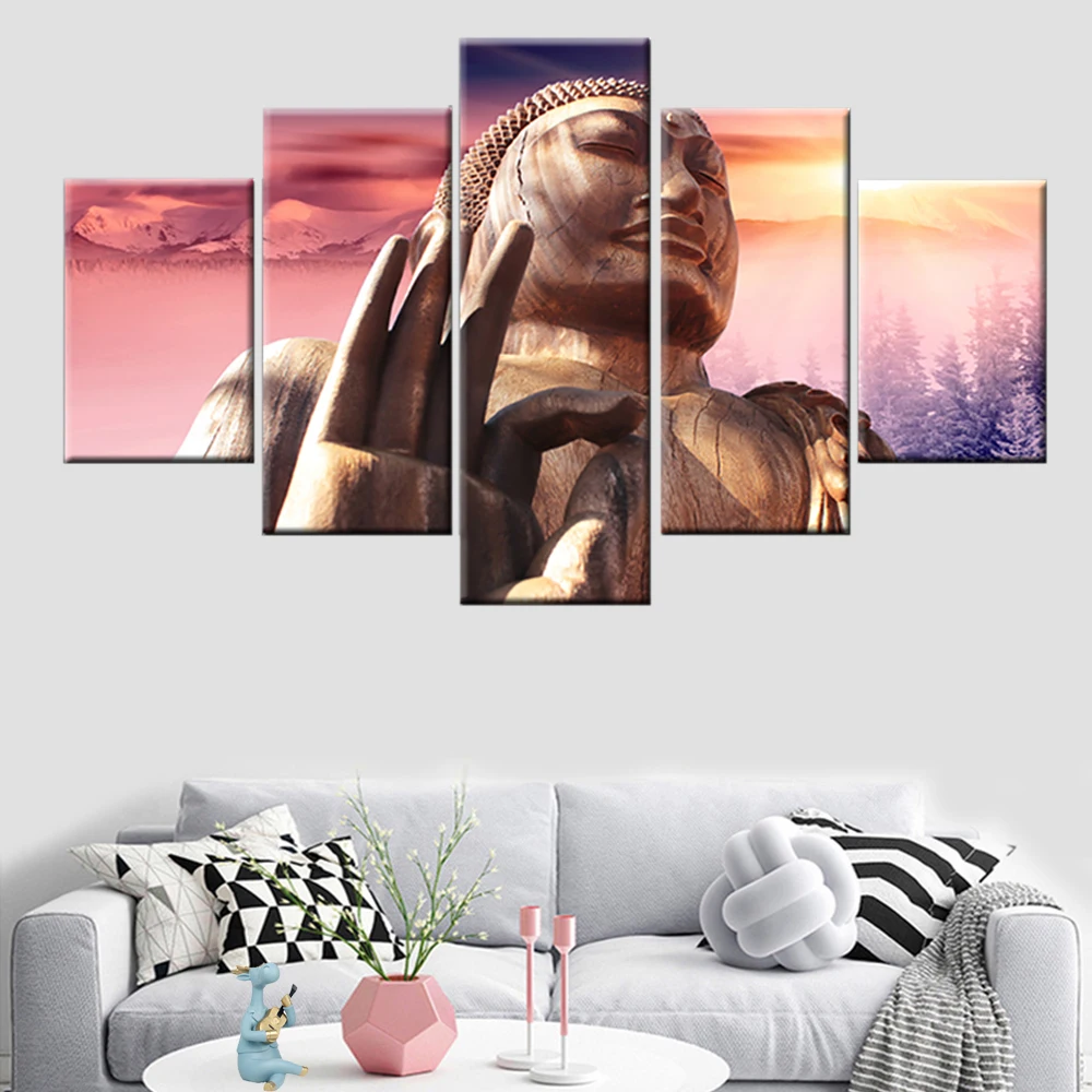 

5 Panel Buddha Landscape Picture Poster HD Printing Modern Canvas Painting Wall Art Modular Living Room Home Decoration Frame