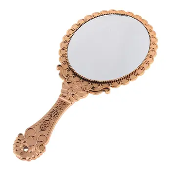 

Womens Princess Vintage Handheld Mirror Metallic Plastic Shell Classical Oral Vanity Makeup Cosmetic Tool with Handle Travel