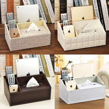 

OUSSIRRO NEW Tissue Box Multi functional Napkin Holder PU Leather Remote Controller Storage Box Desk Organizer