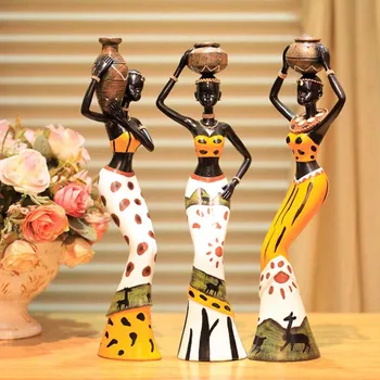 

3pcs/set Exotic Tribal African Girl Resin Figurines Decorative Crafts Ornaments Home Decoration Accessories Statue