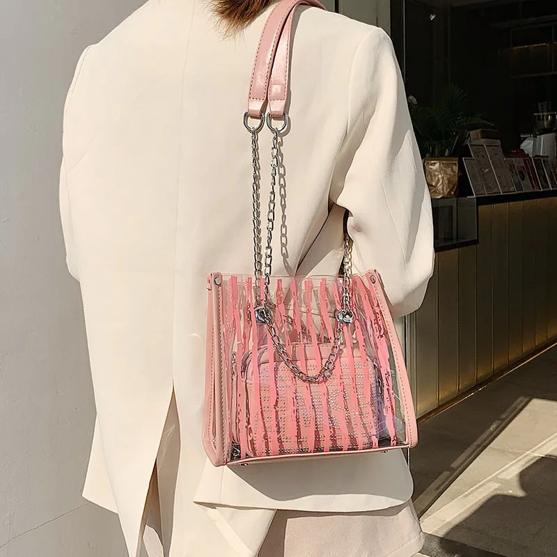 

Jelly Transparent Bag Summer Chain Girl Bag New Kind of Mother-Child Clean Todd Bag Single Shoulder Bag Slant Bag