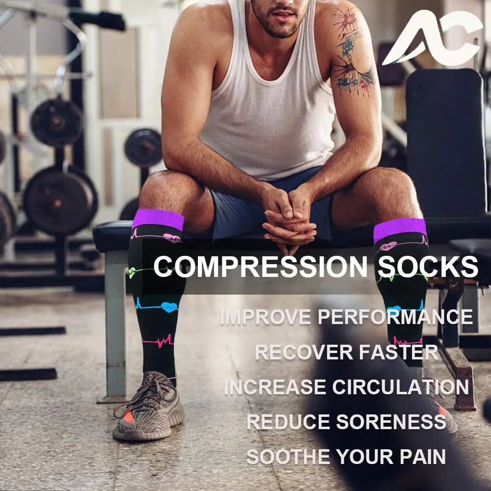 Meias de Compressão dos Homens para Mulheres Pares Pacote Joelho Alto 30 Mmhg Esportes Meias Edema Diabetes Varizes Correndo Tamanho s m 3 - 5 Pijamas e Moda Íntima