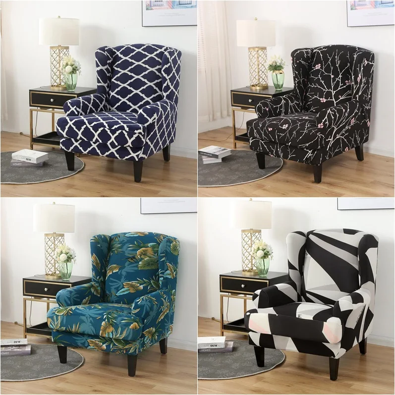 Elasticity Sofa Covers 2 Piece Wing Chair SlipCover Furniture Dust Cover Wingback Cover Printed Armchair Stretch Protector Comfortable Universal Seat Cover 