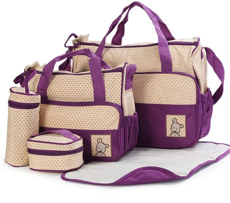 Purple 5 шт./компл. рюкзак для подгузников; сумка для детских подгузников, сумка подходит для мамы держатель для детской бутылочки мать мумия для беременных Сумки для подгузников наборы для ухода за кожей - Цвет: Purple