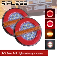 2 x 24V Truck Trailer Round Tail Lights Sequential Turn Signal Brake Reverse LED Lamp Strobe Light Boat ATV Car Rear Light