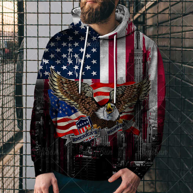 Eagle USA Flag Graphic 3D Print Men's Hoodies Pullover Sweatshirts Unisex Harajuku Outwear Casual Jacket Tracksuit 4XL