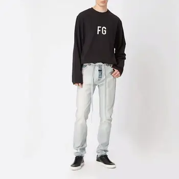

2019 FG Best Version 1:1 Light Washed Men God's Fear Style Denim Jeans Hiphop Streetwear Skinny Fit Men Jeans Pants Trousers