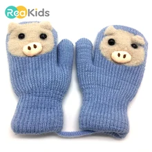 REAKIDS/Новые теплые детские перчатки, милый кашемировый шарф с героями мультфильмов, детские варежки, женские перчатки для мальчиков, зимние детские перчатки