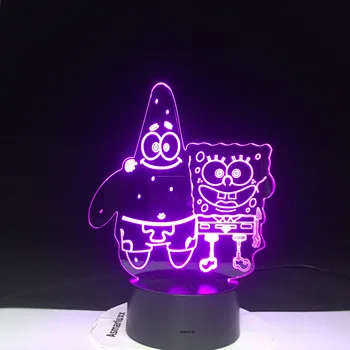 

Patrick Spongebob Acrylic 7 Colors Desk Lamp 3D Lamp Novelty Led Night Light Square Pants LED Vision Stereo Lamp Kids Baby Room