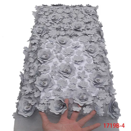 Модная африканская кружевная ткань высокого качества 3D Цветочная ткань с вышивкой и бисером французский тюль сетка кружева для свадебного платья APW1719B - Цвет: Picture 4
