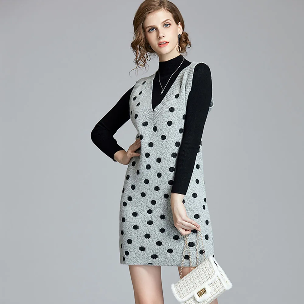 Зимний вязаный костюм из двух предметов кашемировый шерстяной свитер с круглым