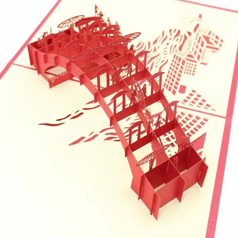 3D Красная крышка поздравительная открытка креативный китайский стиль восходящая река на Qingming фестиваль бумажная срезанная Складная поздравительная открытка